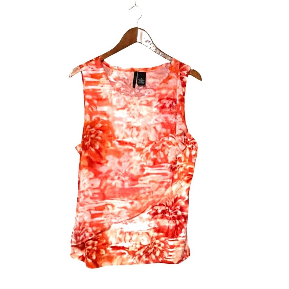 New Directions Womens Floral Sleeveless Blouse XL Orange & Pink